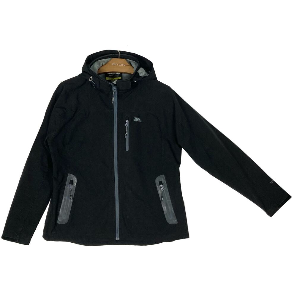 TRESPASS Jacket Women 20 Black Hoodie 3-Pmt Waffle-Lining Logo Long-Slv